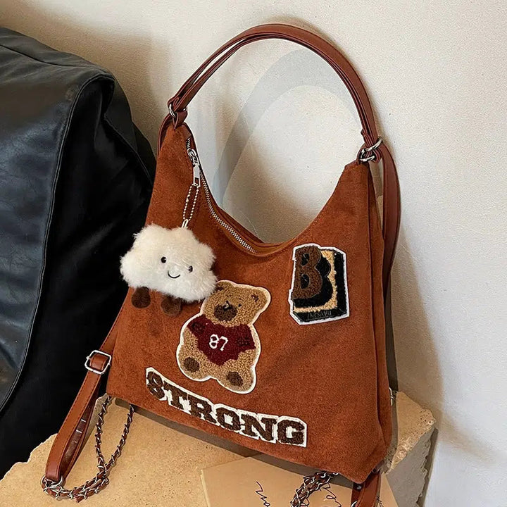 Pompom Accessory Plush Bear Backpack