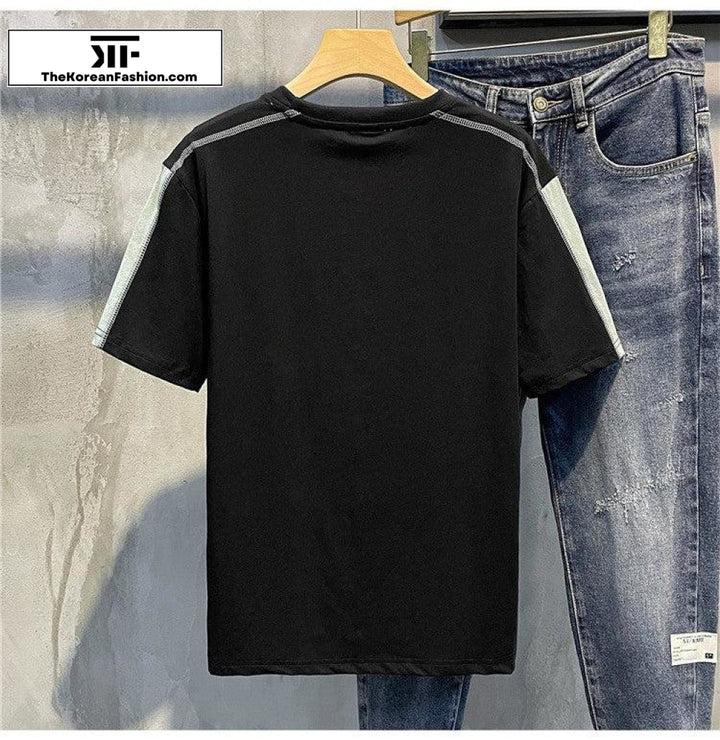 Print Striped Round Neck T -Shirt
