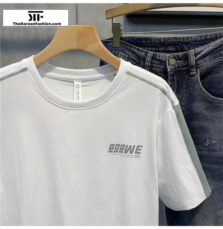 Print Striped Round Neck T -Shirt