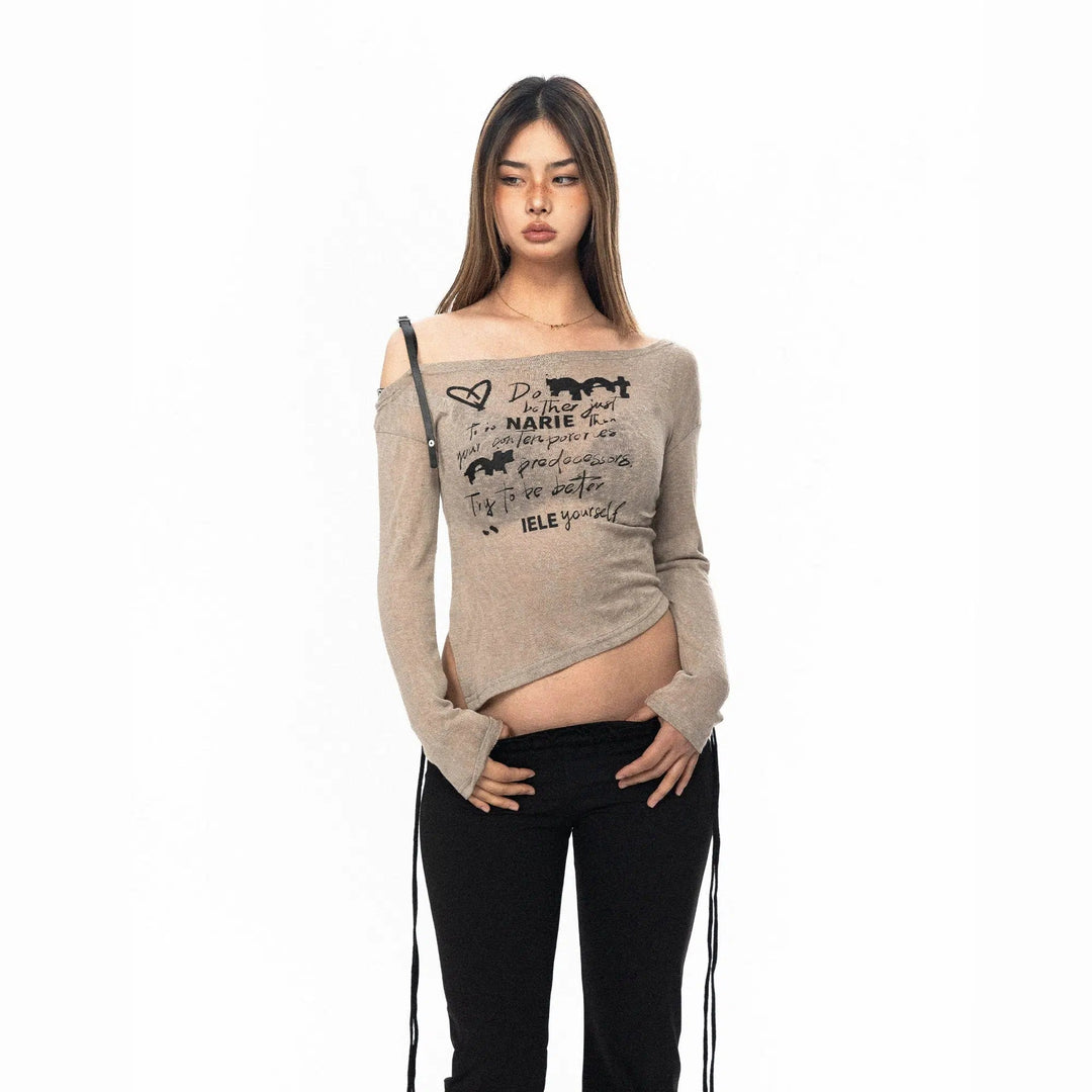 Printed Off-shoulder T-shirt
