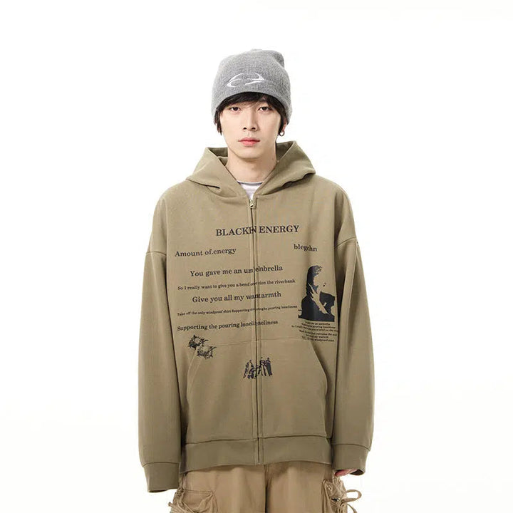 Printed Zipper Hooded Sweatshirt