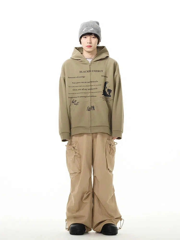 Printed Zipper Hooded Sweatshirt