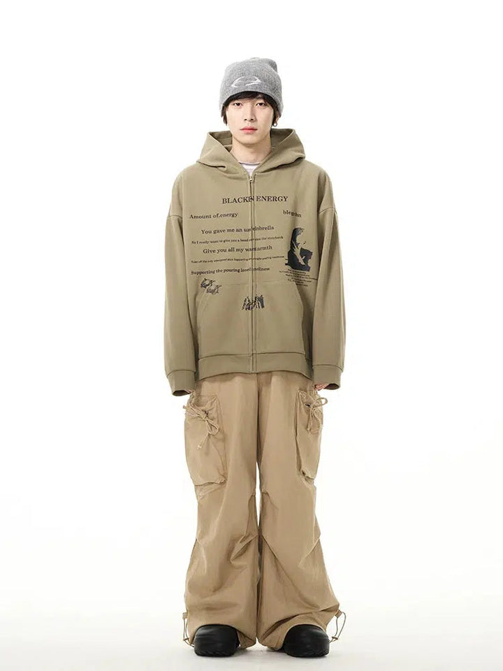 Printed Zipper Hooded Sweatshirt