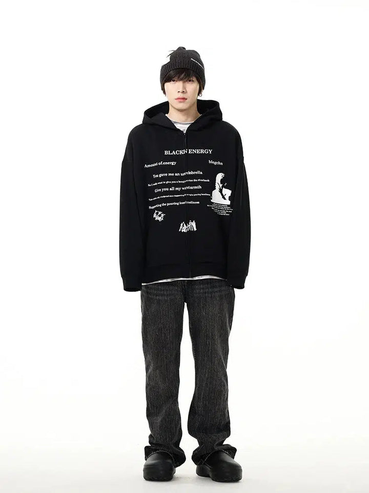 Printed Zipper Hooded Sweatshirt