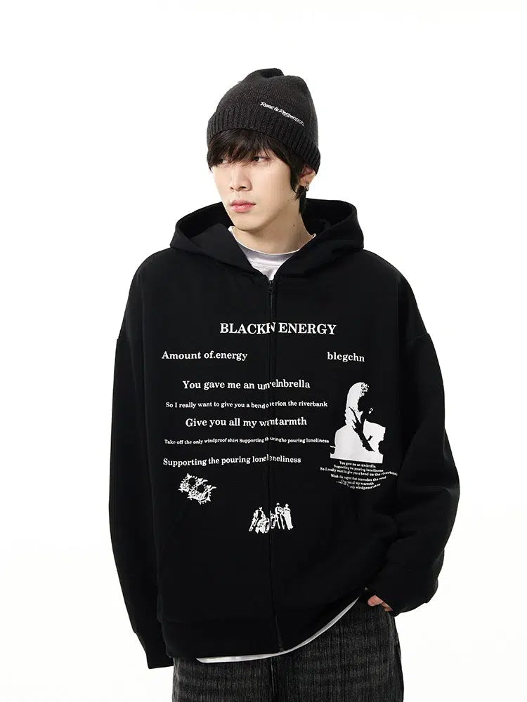 Printed Zipper Hooded Sweatshirt
