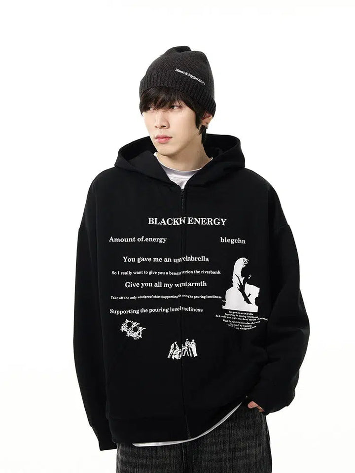 Printed Zipper Hooded Sweatshirt