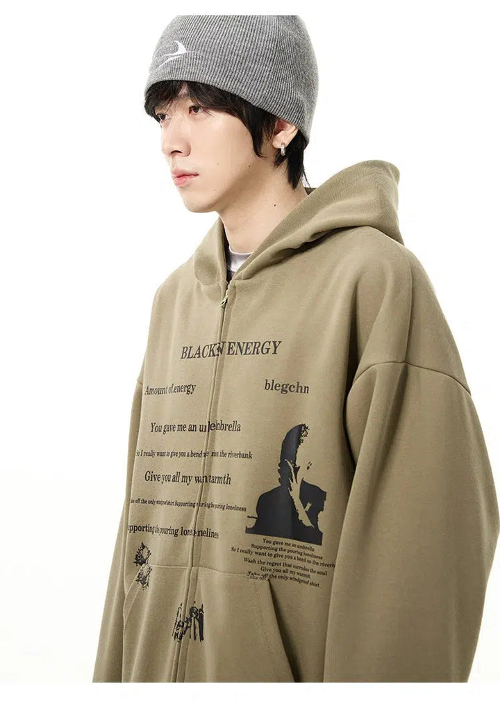 Printed Zipper Hooded Sweatshirt