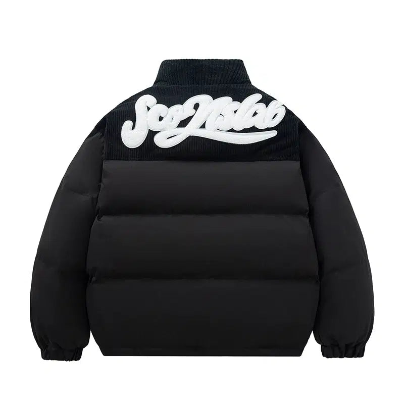 Puffer Jacket with Corduroy Accent
