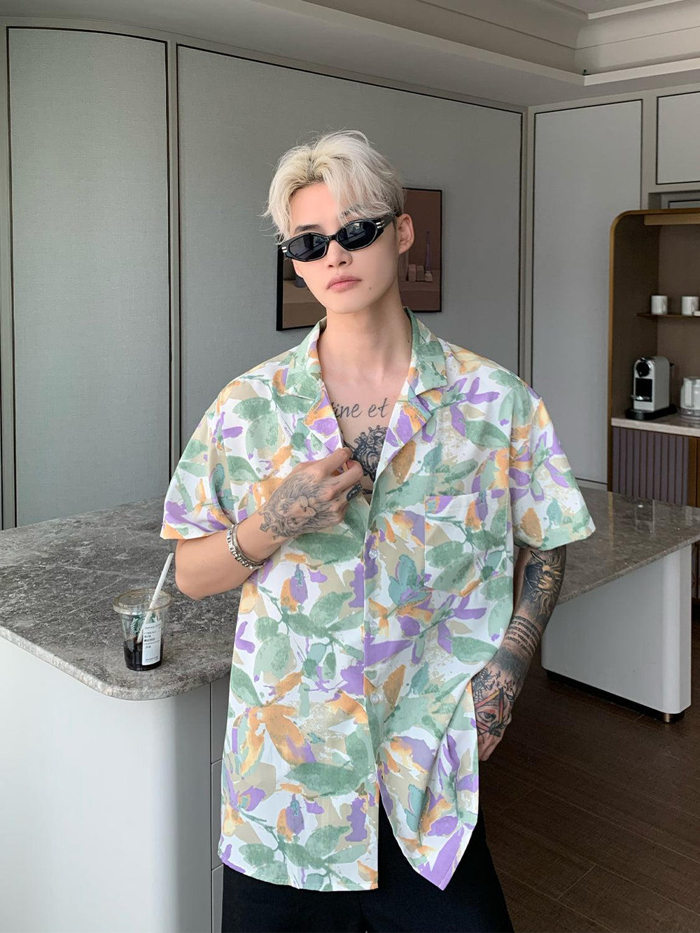 Purple Cuban Collar Beach Shirt