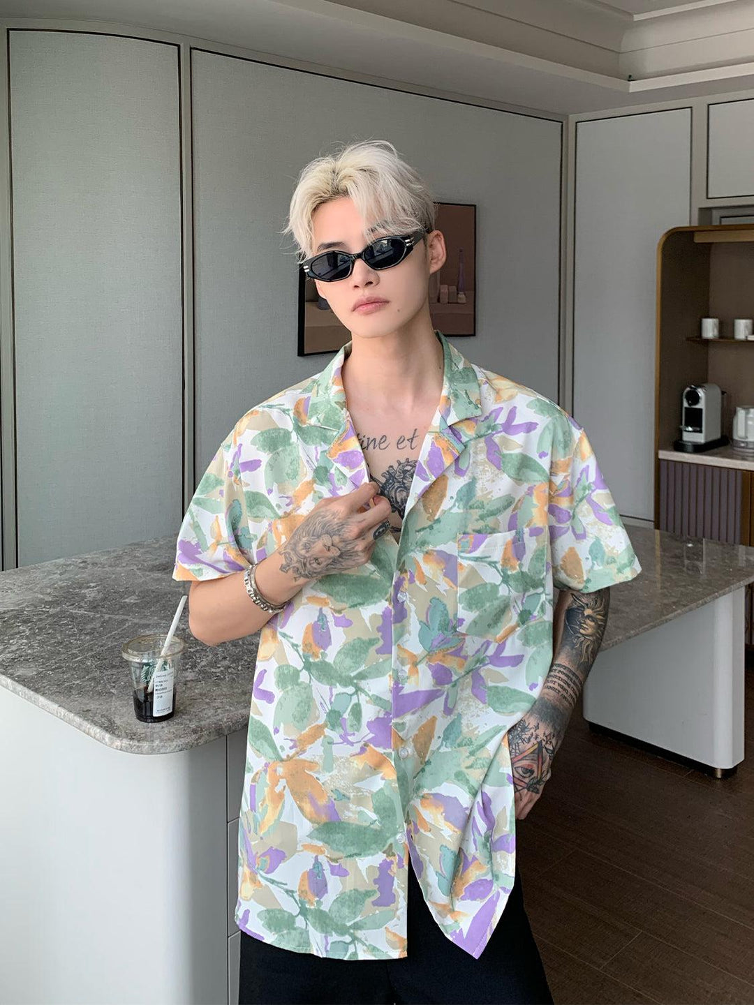 Purple Cuban Collar Beach Shirt