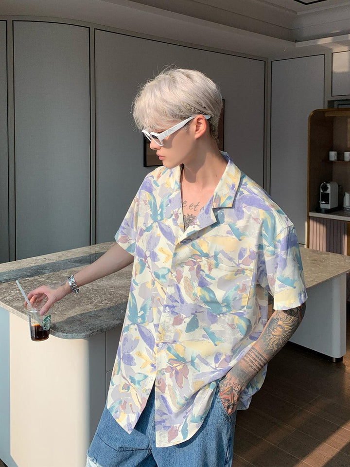 Purple Cuban Collar Beach Shirt