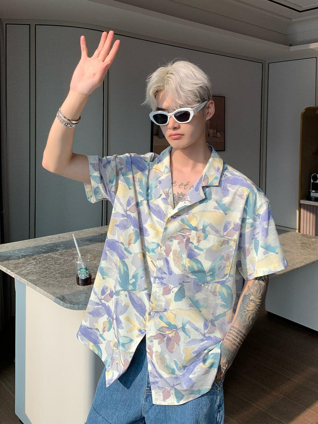 Purple Cuban Collar Beach Shirt
