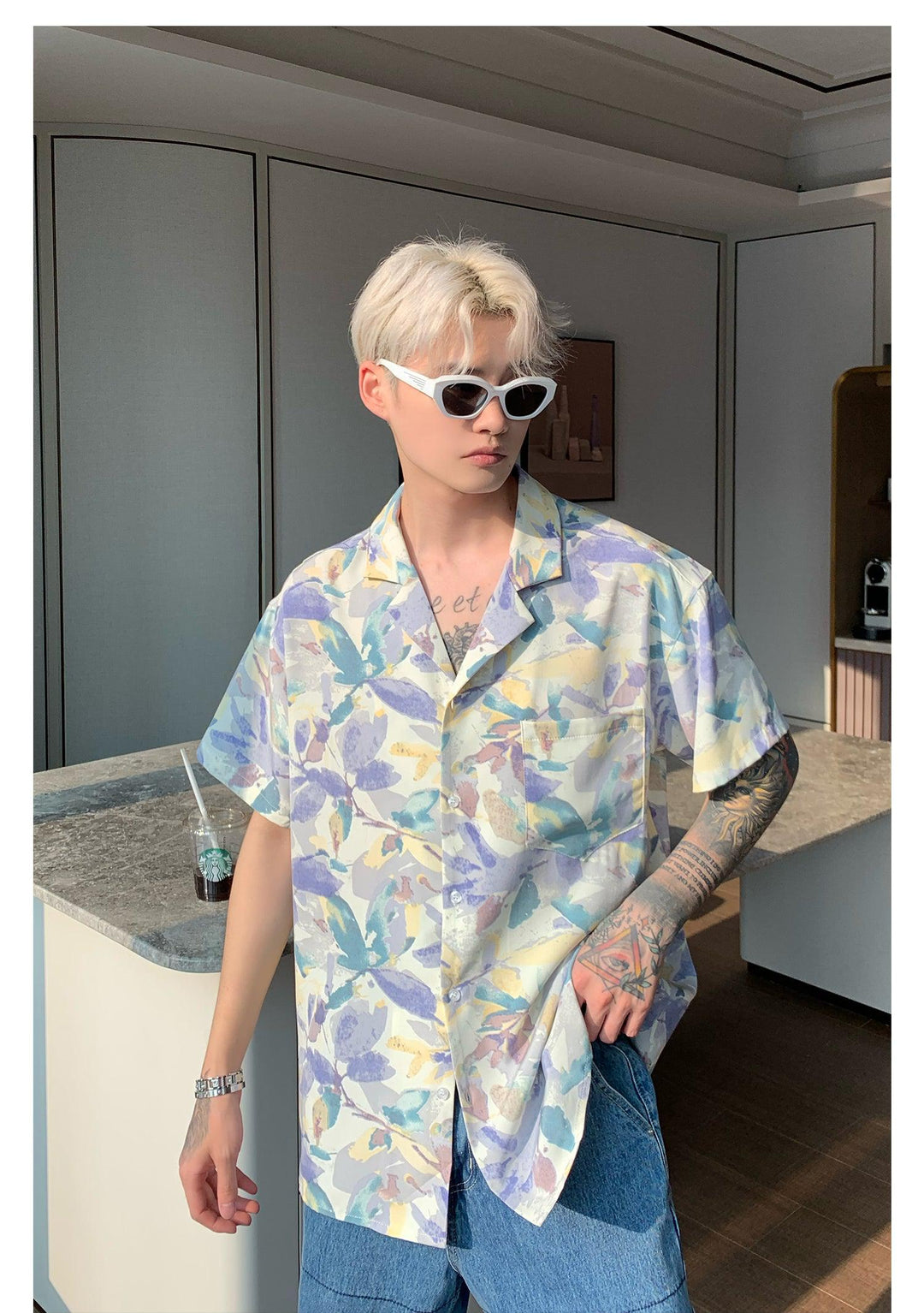 Purple Cuban Collar Beach Shirt