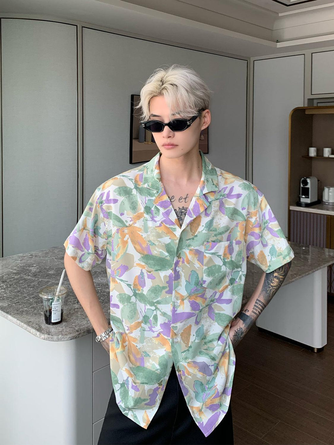 Purple Cuban Collar Beach Shirt