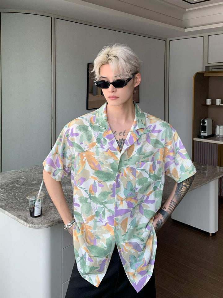 Purple Cuban Collar Beach Shirt