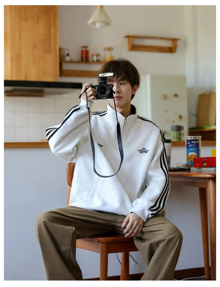 Quarter-Zip Stripe Sweatshirt