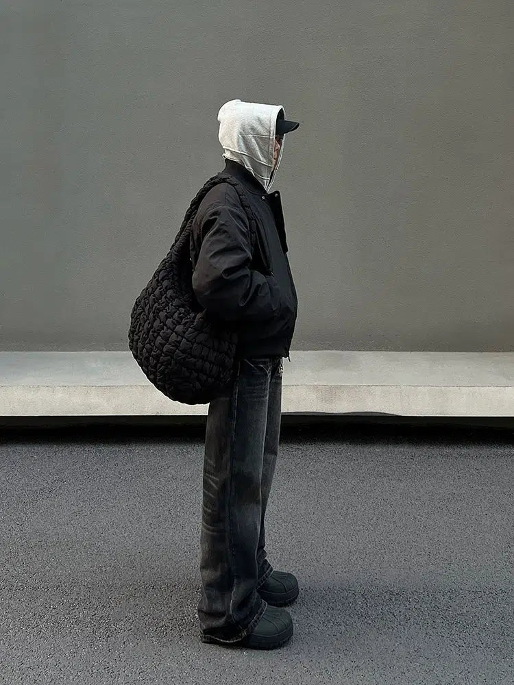 Quilted Black Bomber Jacket