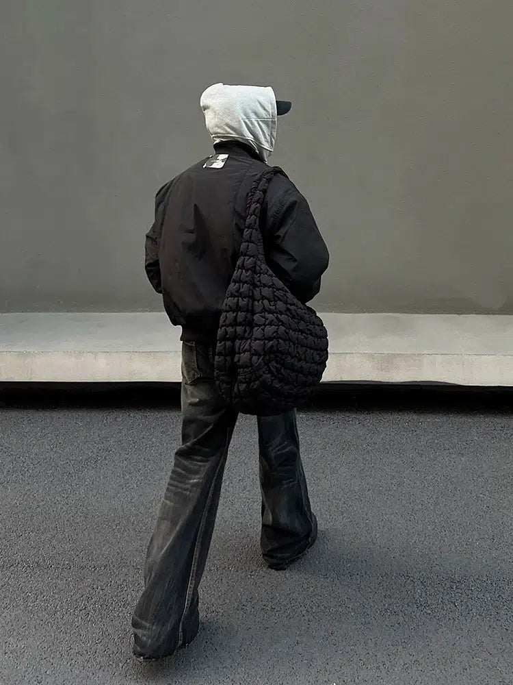 Quilted Black Bomber Jacket