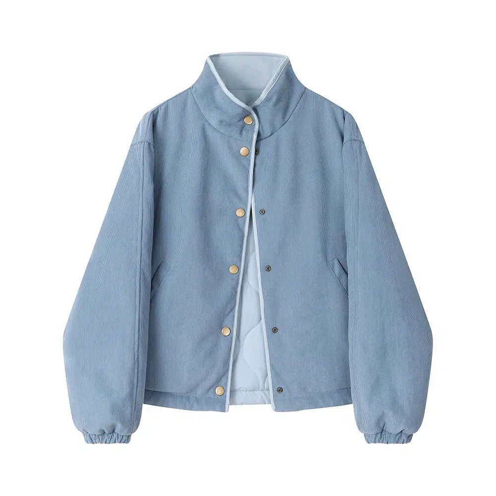 Stand Collar Quilted Button-Up Coat