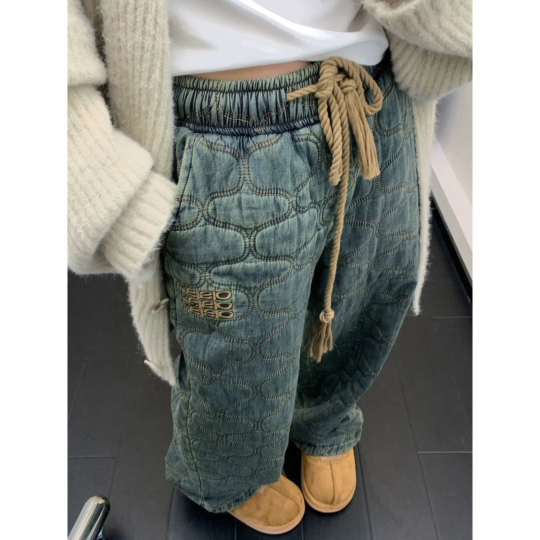 Quilted Drawstring Waist Pants