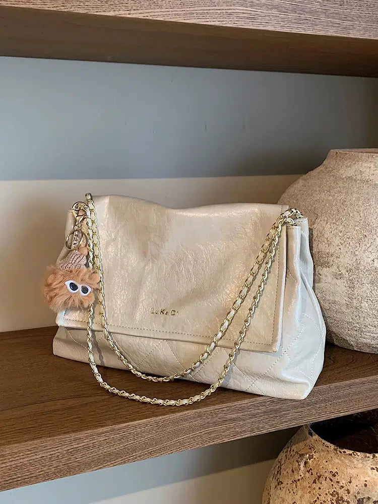 Quilted Chain Strap Leather Shoulder Bag