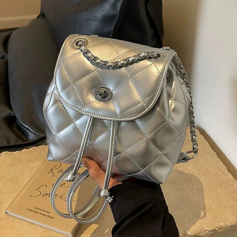 Quilted Leather Chain Strap Backpack