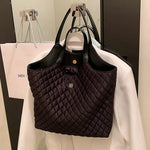 Quilted Leather Handles Tote Handbag