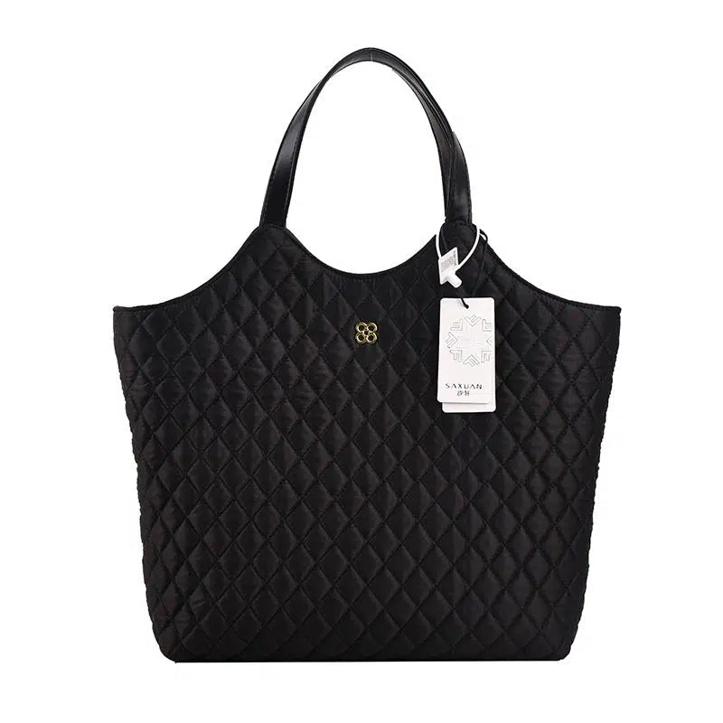 Quilted Leather Handles Tote Handbag