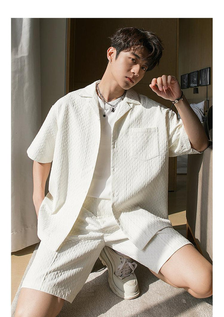 Quilted Textured Short Sleeve Blazer & Shorts