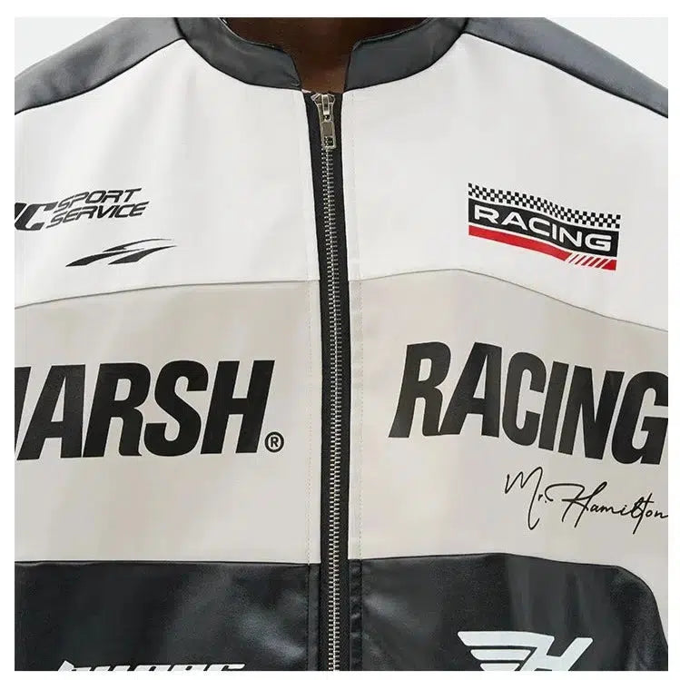 Racing-Themed Motorcycle PU Leather Jacket