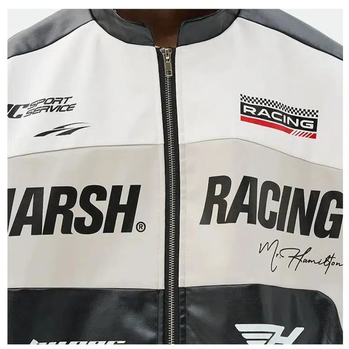 Racing-Themed Motorcycle PU Leather Jacket