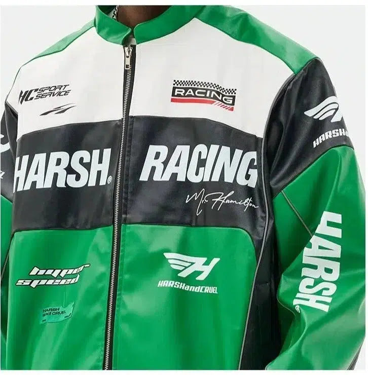 Racing-Themed Motorcycle PU Leather Jacket