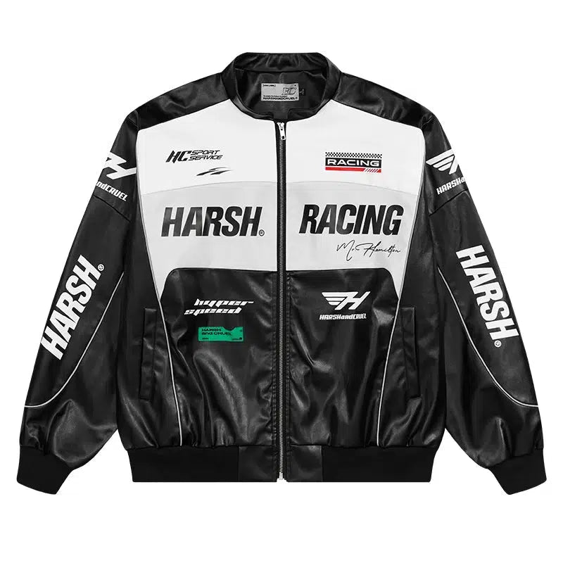 Racing-Themed Motorcycle PU Leather Jacket