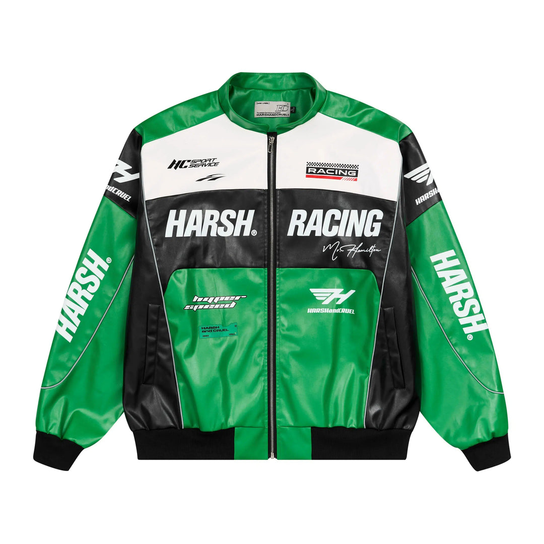 Racing-Themed Motorcycle PU Leather Jacket