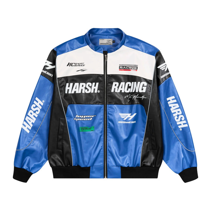 Racing-Themed Motorcycle PU Leather Jacket