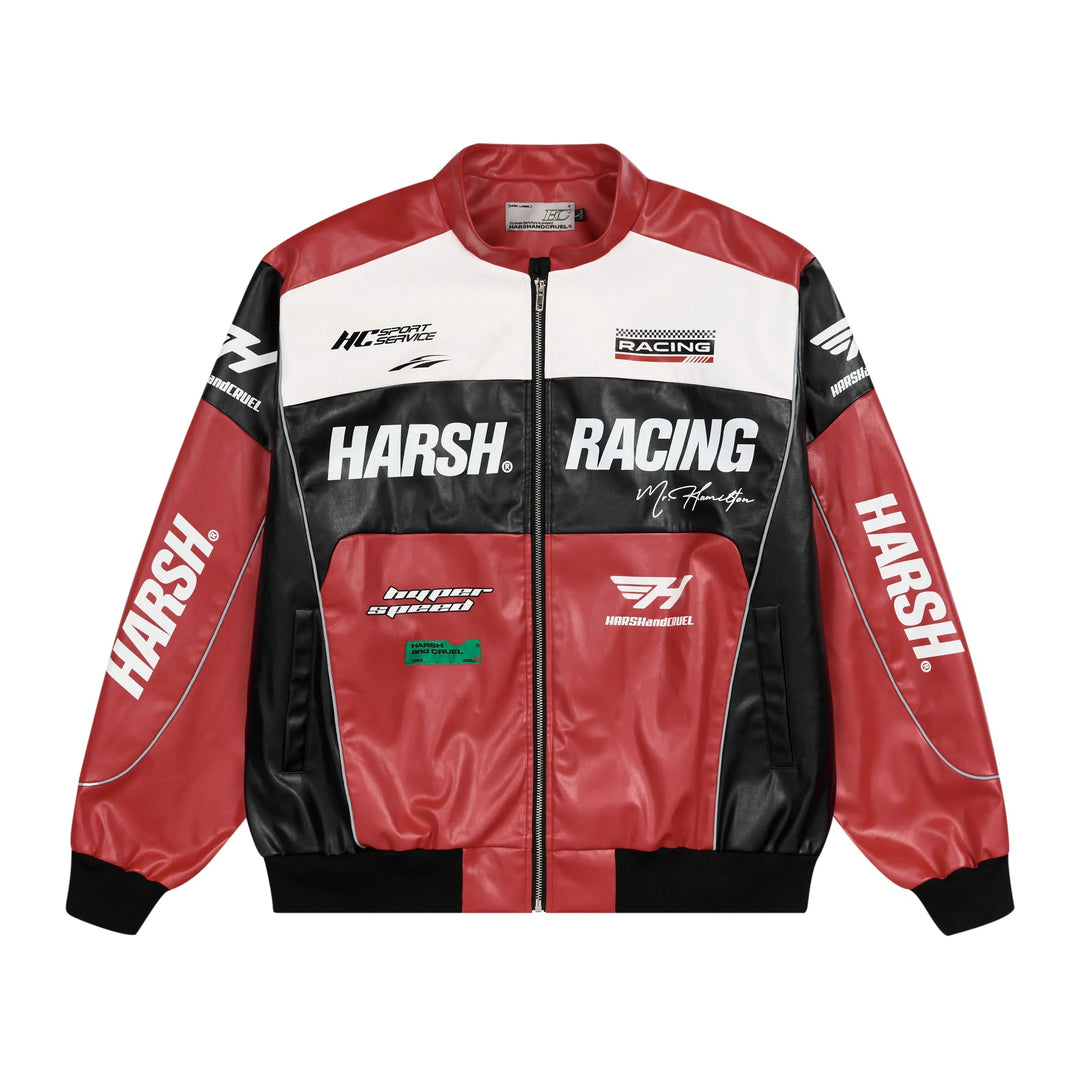 Racing-Themed Motorcycle PU Leather Jacket
