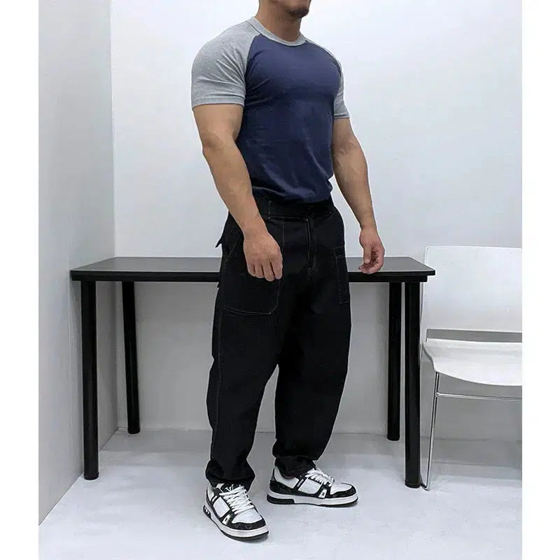 Raglan Contrast Color Round Neck T-shirt