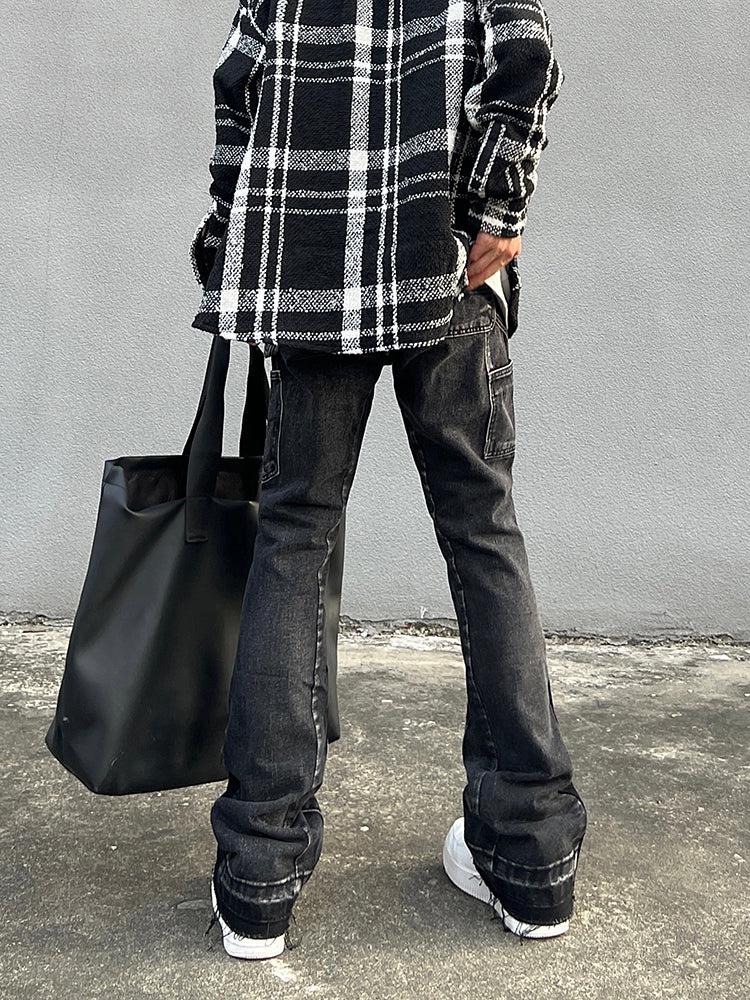 Raw Edge Flared Washed Jeans
