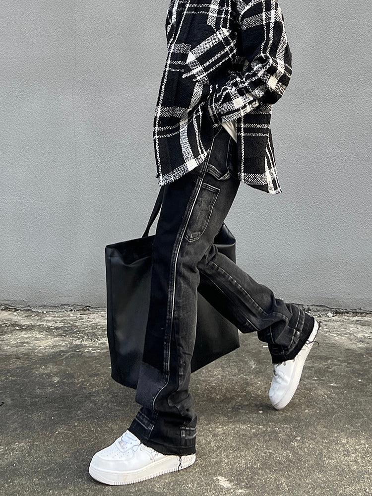 Raw Edge Flared Washed Jeans