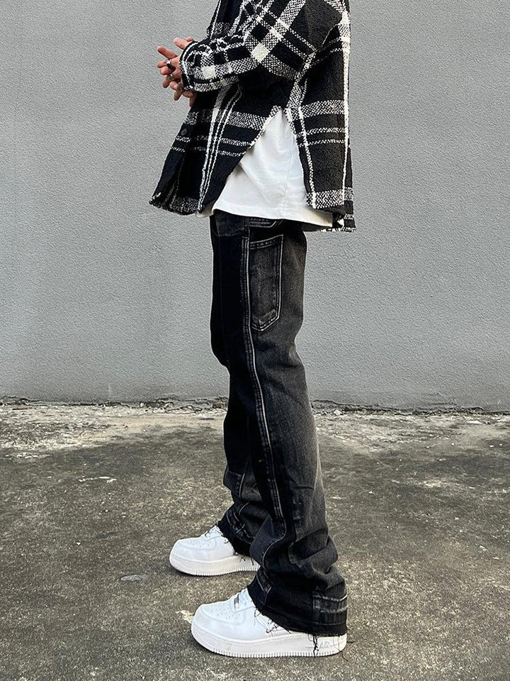 Raw Edge Flared Washed Jeans