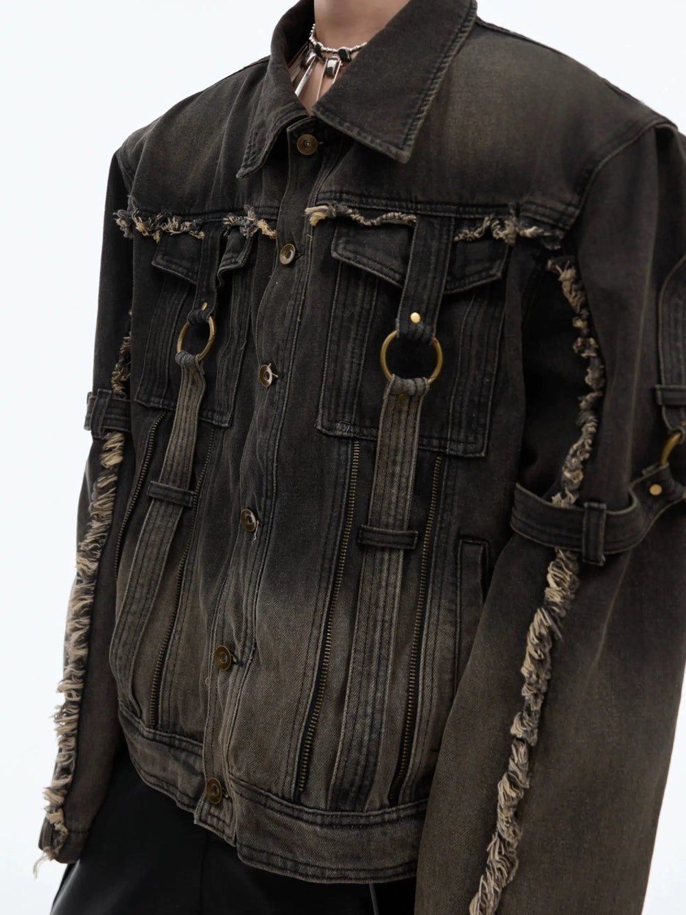 Raw Edge Gradient Washed Denim Jacket