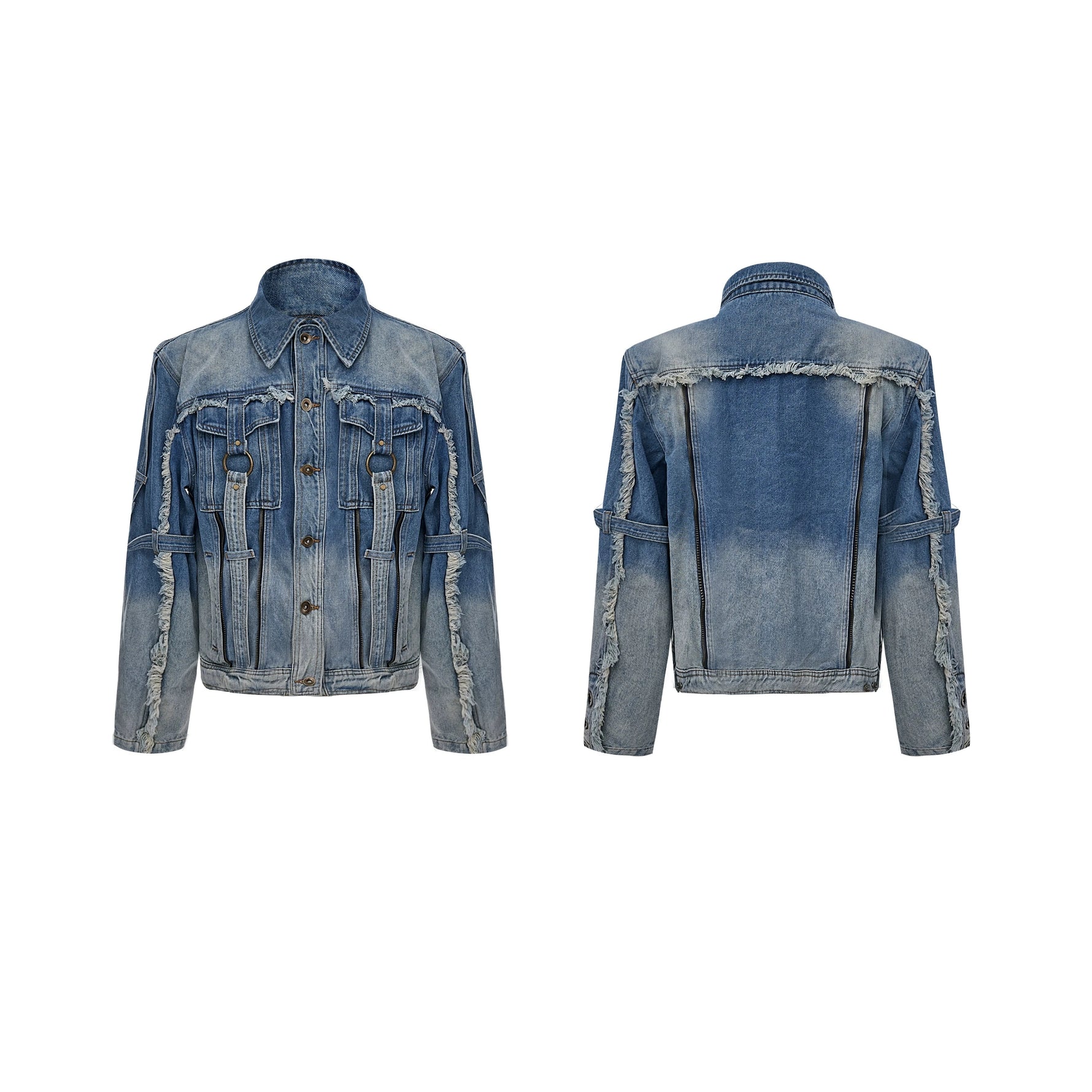 Raw Edge Gradient Washed Denim Jacket