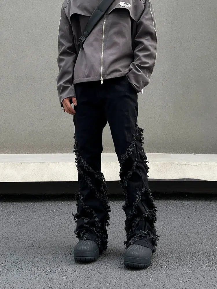 Raw Edges with Tassels Straight-leg Jeans