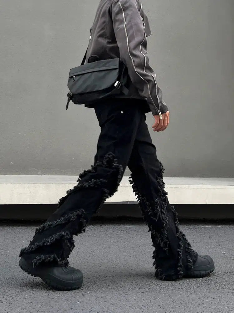 Raw Edges with Tassels Straight-leg Jeans