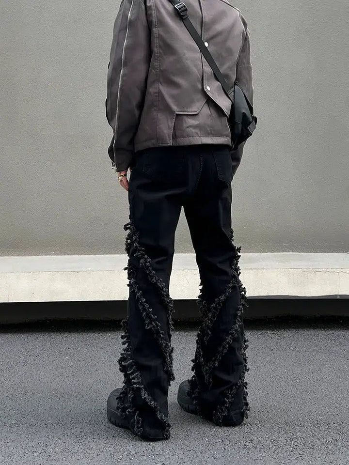Raw Edges with Tassels Straight-leg Jeans