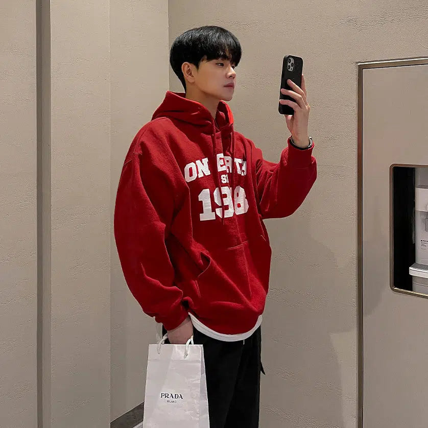 Red Printed Hooded Sweatshirt