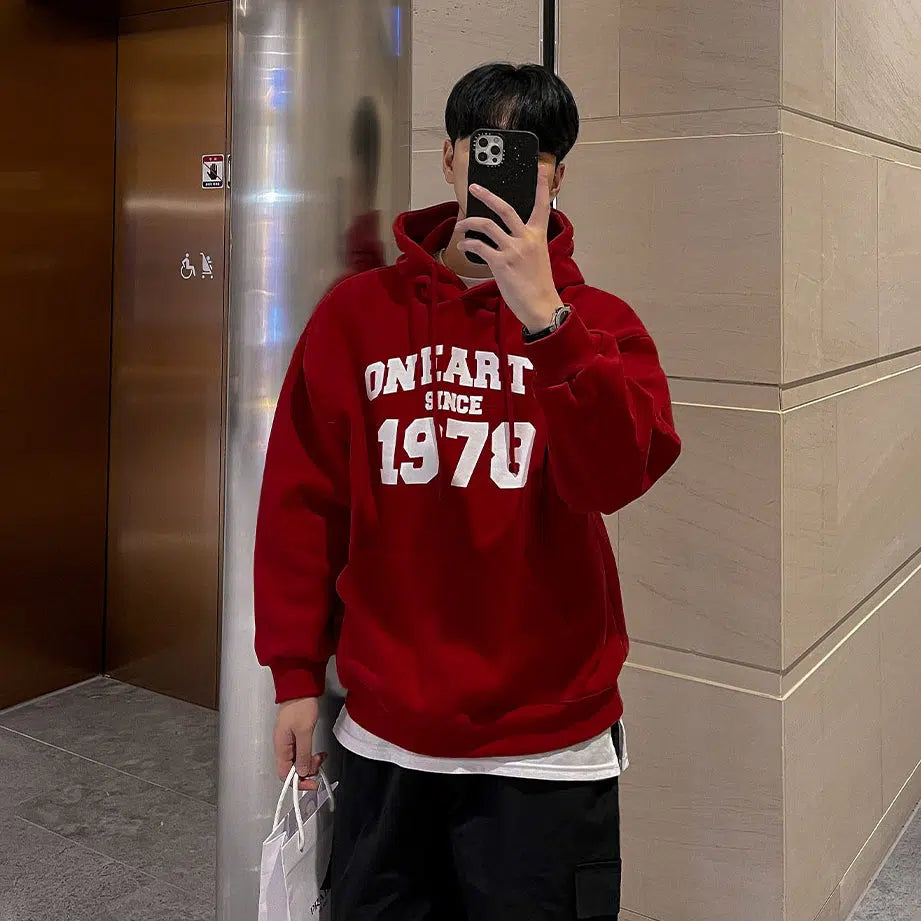 Red Printed Hooded Sweatshirt