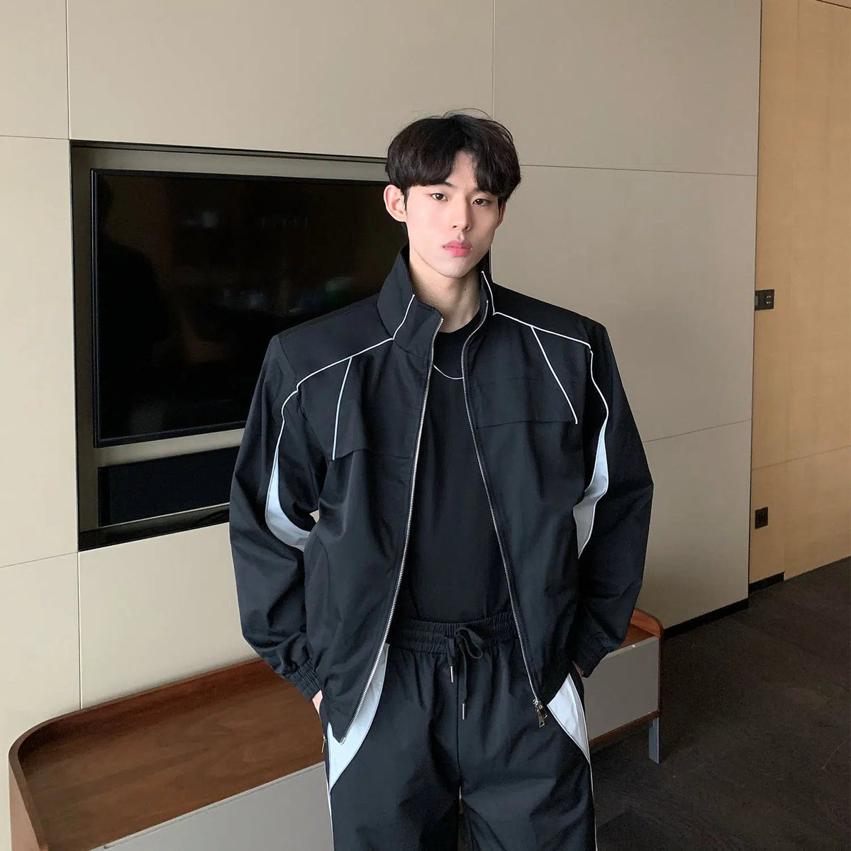 Reflective Colorblock Sports Two-piece Set