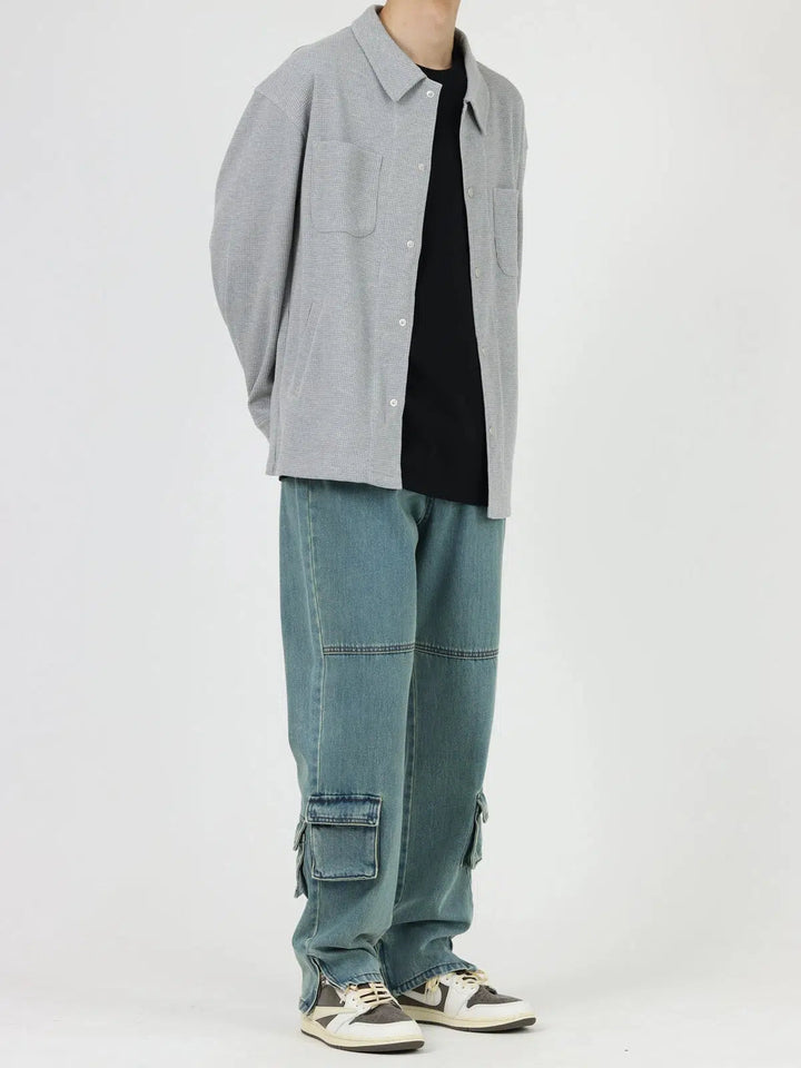Retro Blue Multi-Pocket Side Zipper Jeans