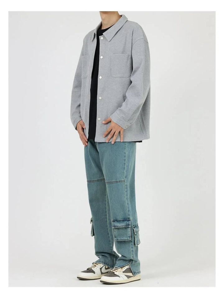 Retro Blue Multi-Pocket Side Zipper Jeans